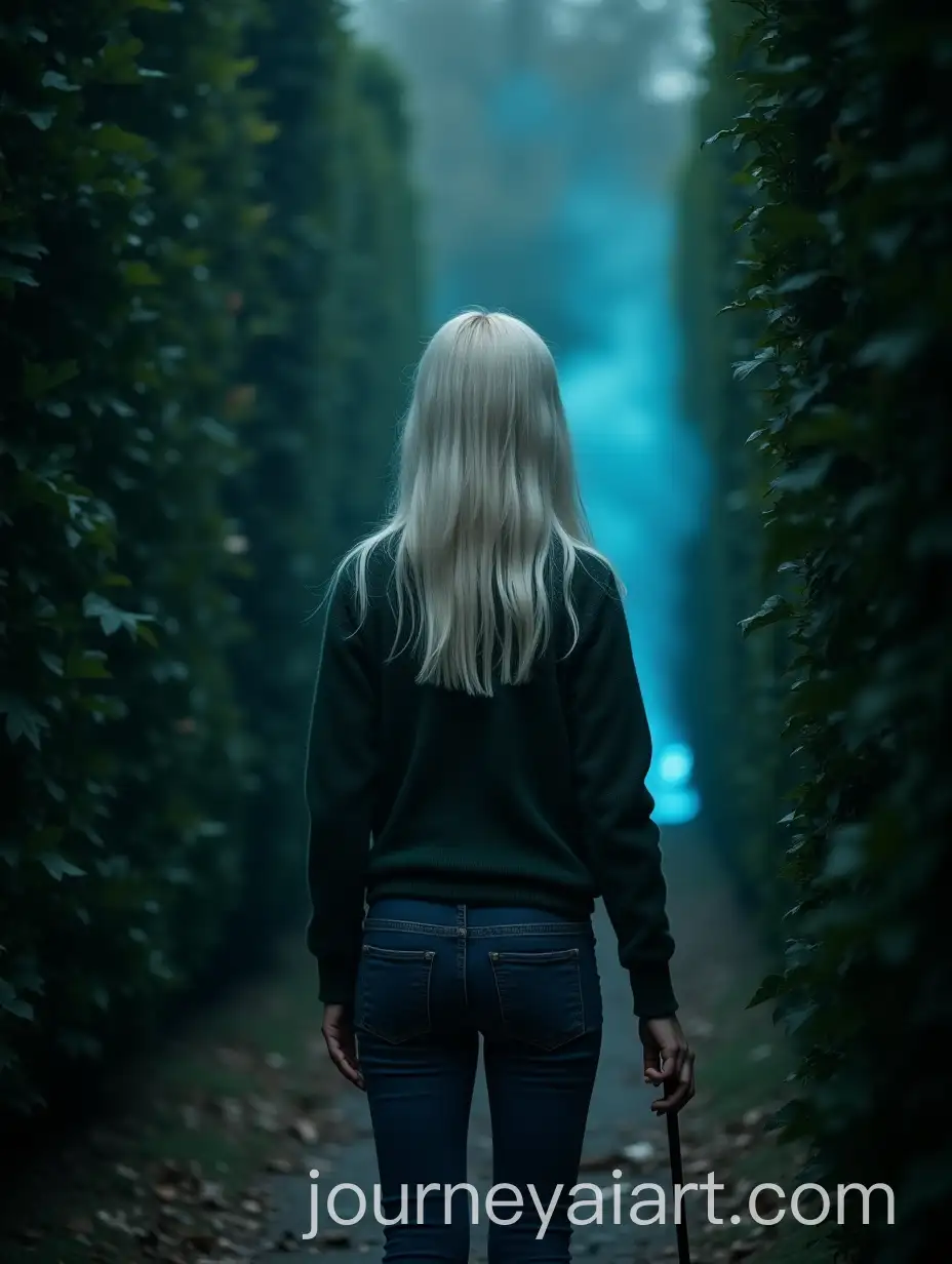 Girl-Lost-in-a-Dark-Hedge-Maze-at-Night-with-a-Wand
