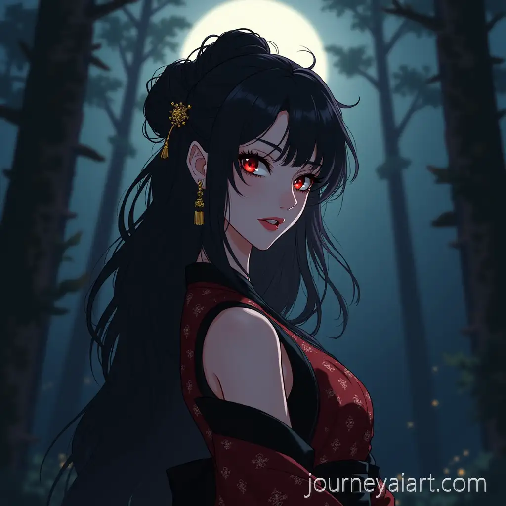 Defiant-20YearOld-Woman-in-LavDemon-Slayer-Woman-Portraitish-Courtesan-Attire-in-Moonlit-Forest