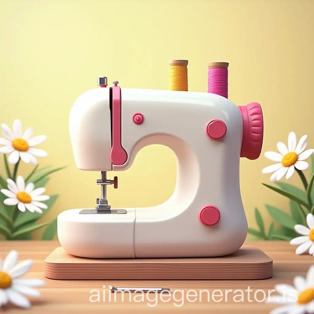 Animated-Sewing-Machine-with-Threads-and-Needles-Surrounded-by-Daisy-Flowers