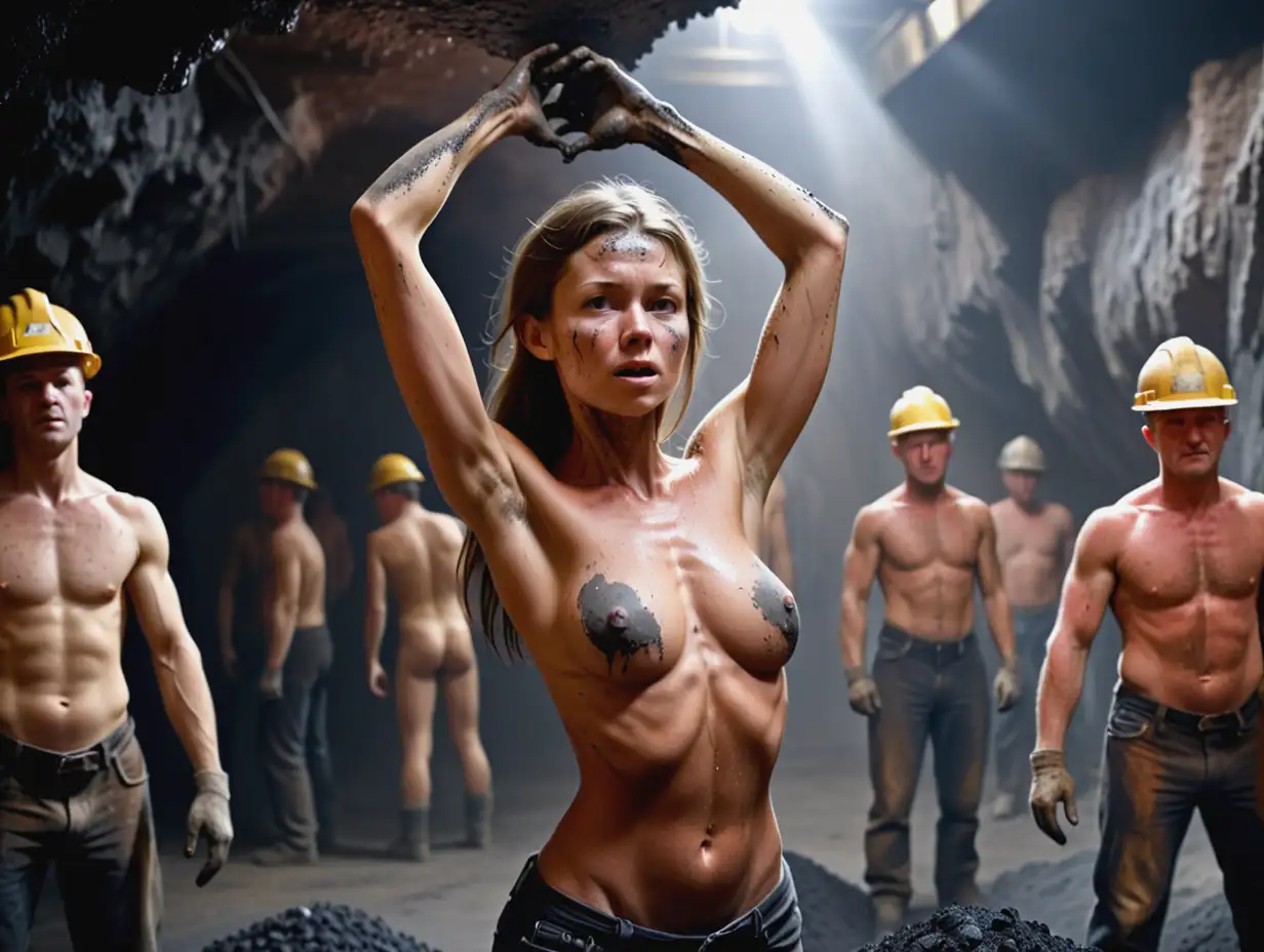 Underground-Coal-Mine-Muscular-Miners-and-a-Working-Woman