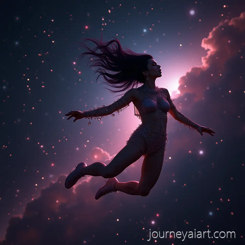 Dua-Lipalike-Popstar-Floating-in-a-SciFi-Galaxy-with-Stars-and-Nebulas