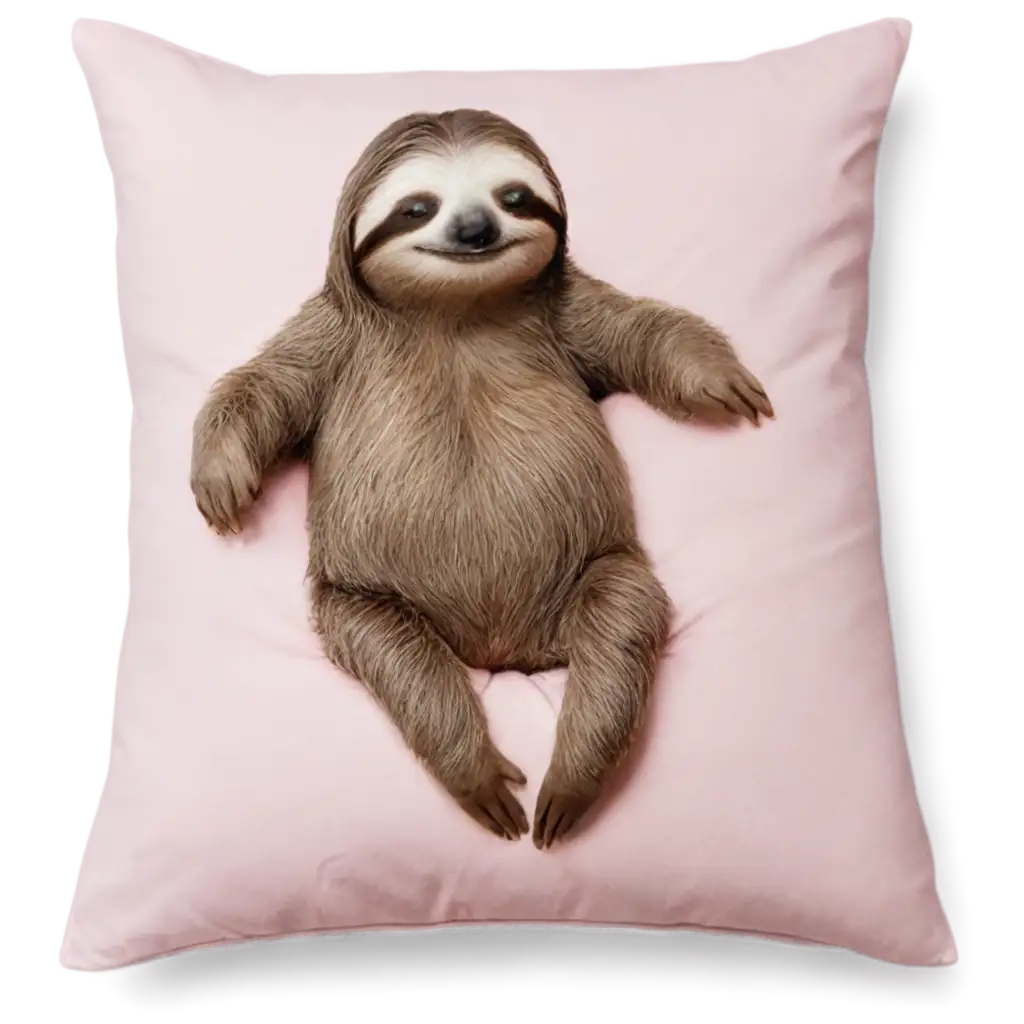 Sloth-Sitting-on-Light-Pink-Pillow-with-Closed-Eyes-PNG-HighQuality-Image-for-Digital-Projects