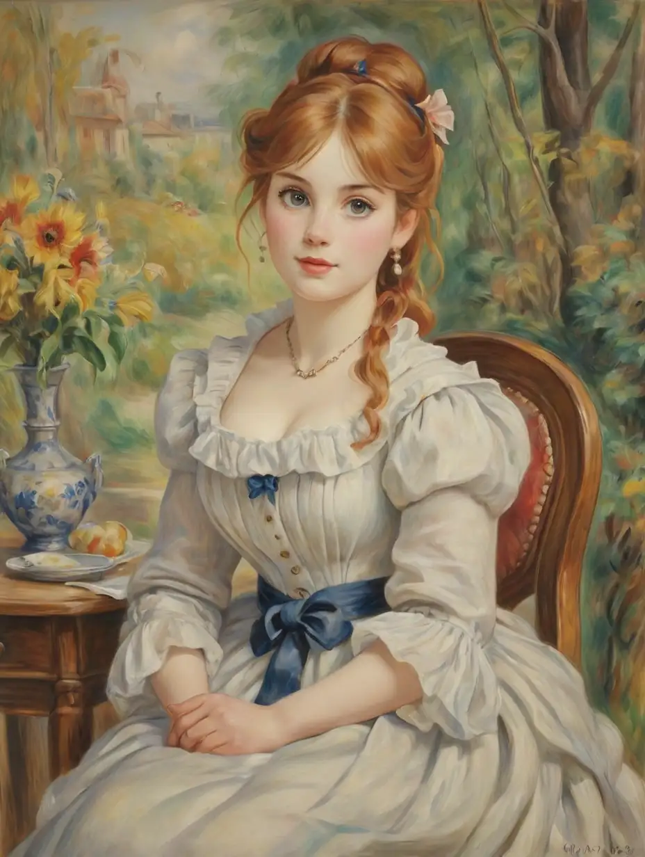 Elegant Woman in a Pierre Auguste Renoir Style Painting