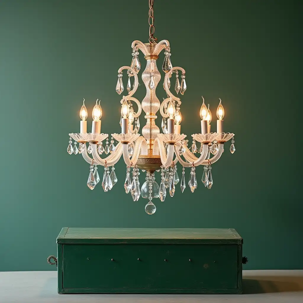 packing crystal chandelier in a green box