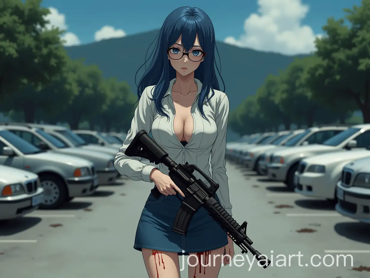 Serious-Woman-with-Blue-Hair-Holding-AR15-Assault-Rifle-in-Parking-Lot