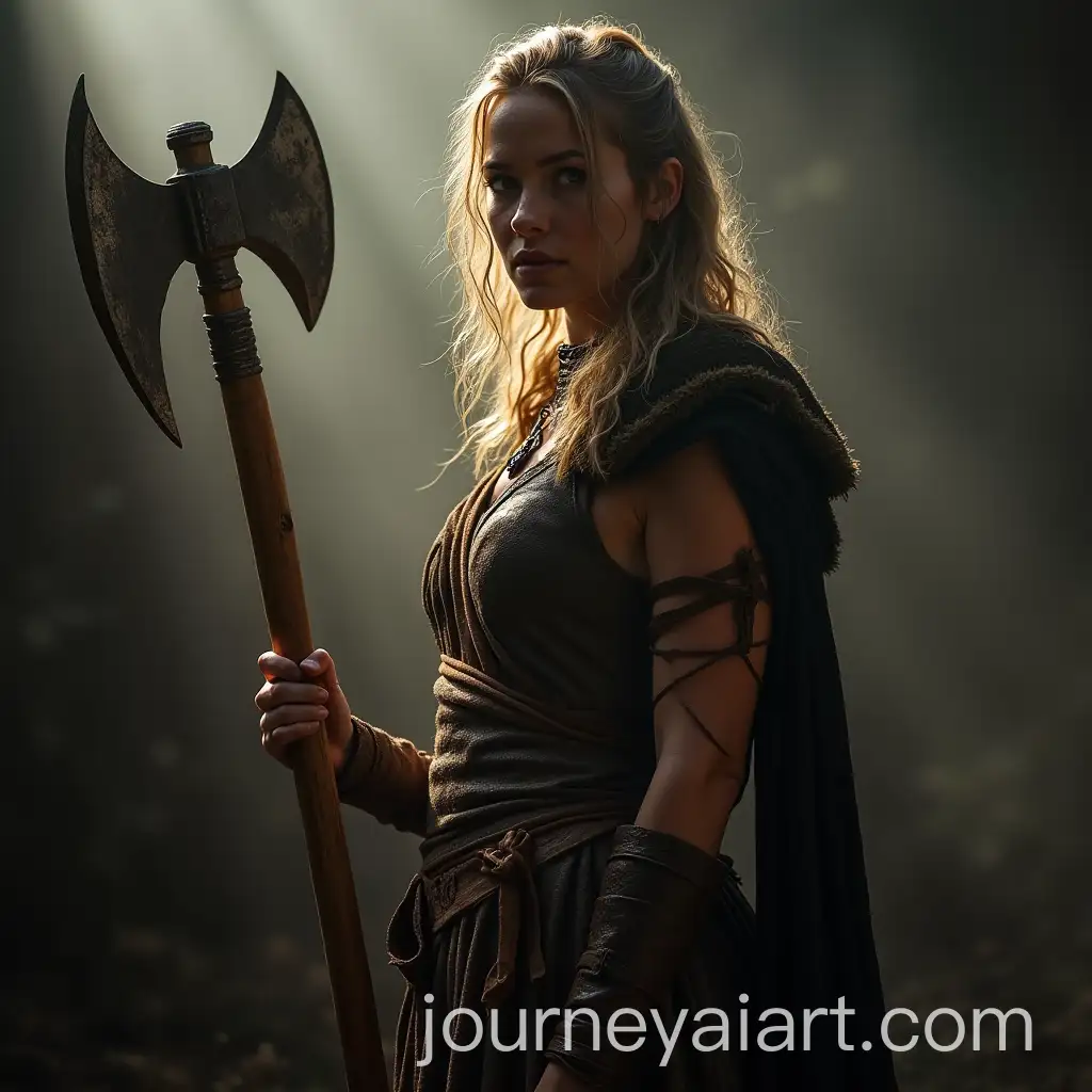 Viking-Warrior-Woman-Holding-Axe-in-Dramatic-Lighting
