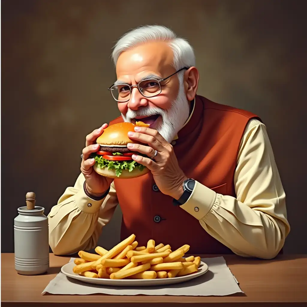 Narendra Modi eating burger