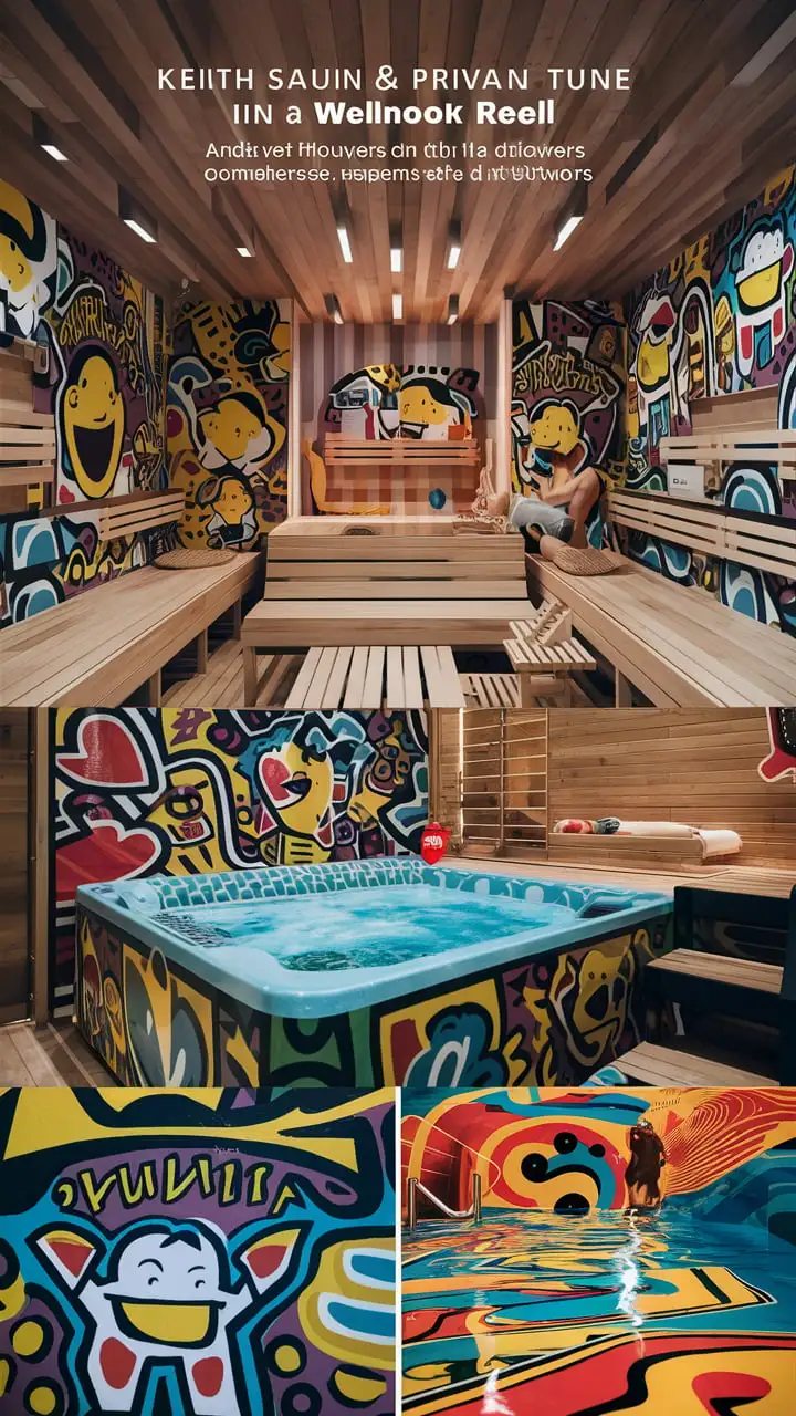 Wellness Themed Sauna Center Artwork by Keith Haring