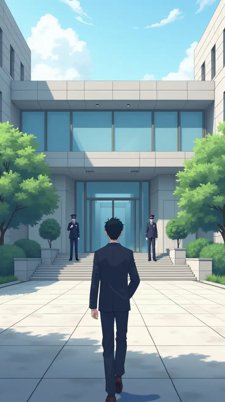 Japanese-Government-Building-A-Polite-Man-in-Black-Suit-Approaches