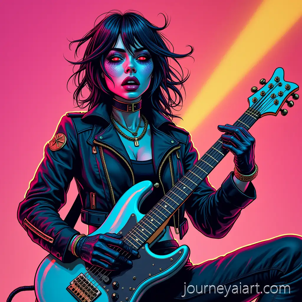 Cyberpunk-drummer-artworkCyberpunk-Drummer-Echo-Hex-in-Futuristic-Comic-Style-with-Neon-Lighting