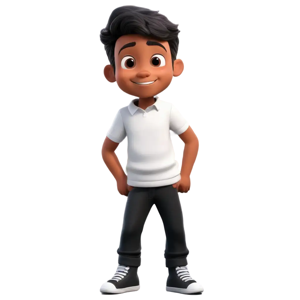 Cartoon-Male-Kid-in-White-Tshirt-Collar-and-Black-Long-Pants-PNG-Image-for-Versatile-Design-Use