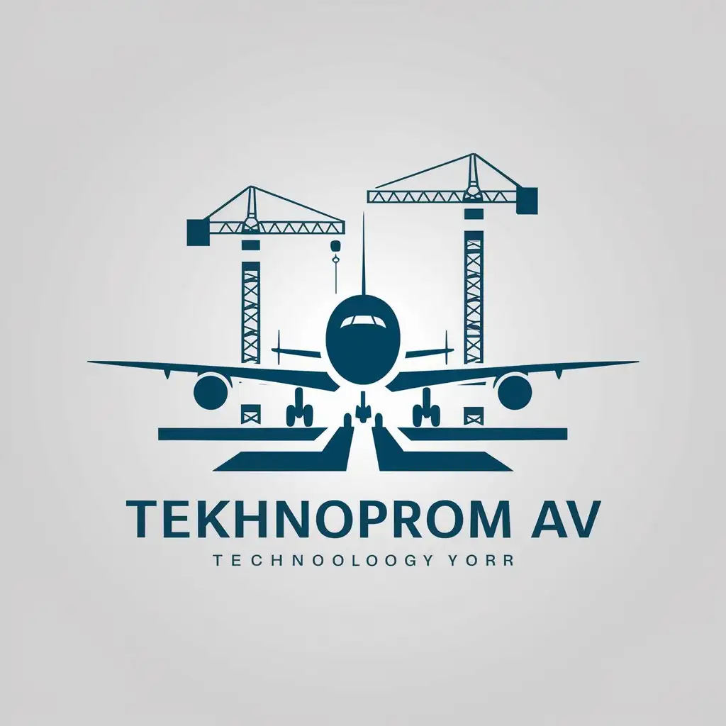 LOGO Design for Tekhnoprom AV Dark Blue Plane with Runway and Construction Crane