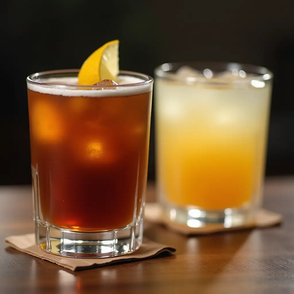 Refreshing Short Glass Cocktails Brown and Light Beverages Duo