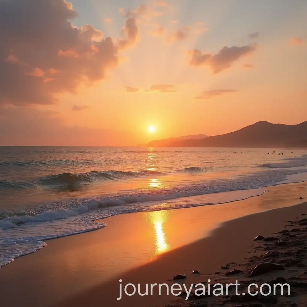 Serene-Sunset-Beach-Scene-with-Gentle-Waves