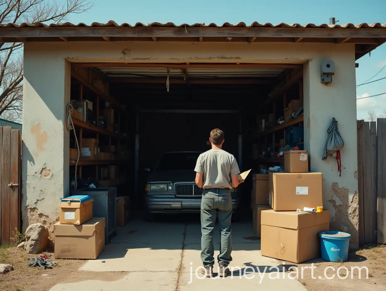 Man-Surprised-by-New-Auto-Repair-Equipment-Outside-a-Garage-on-a-Sunny-Day