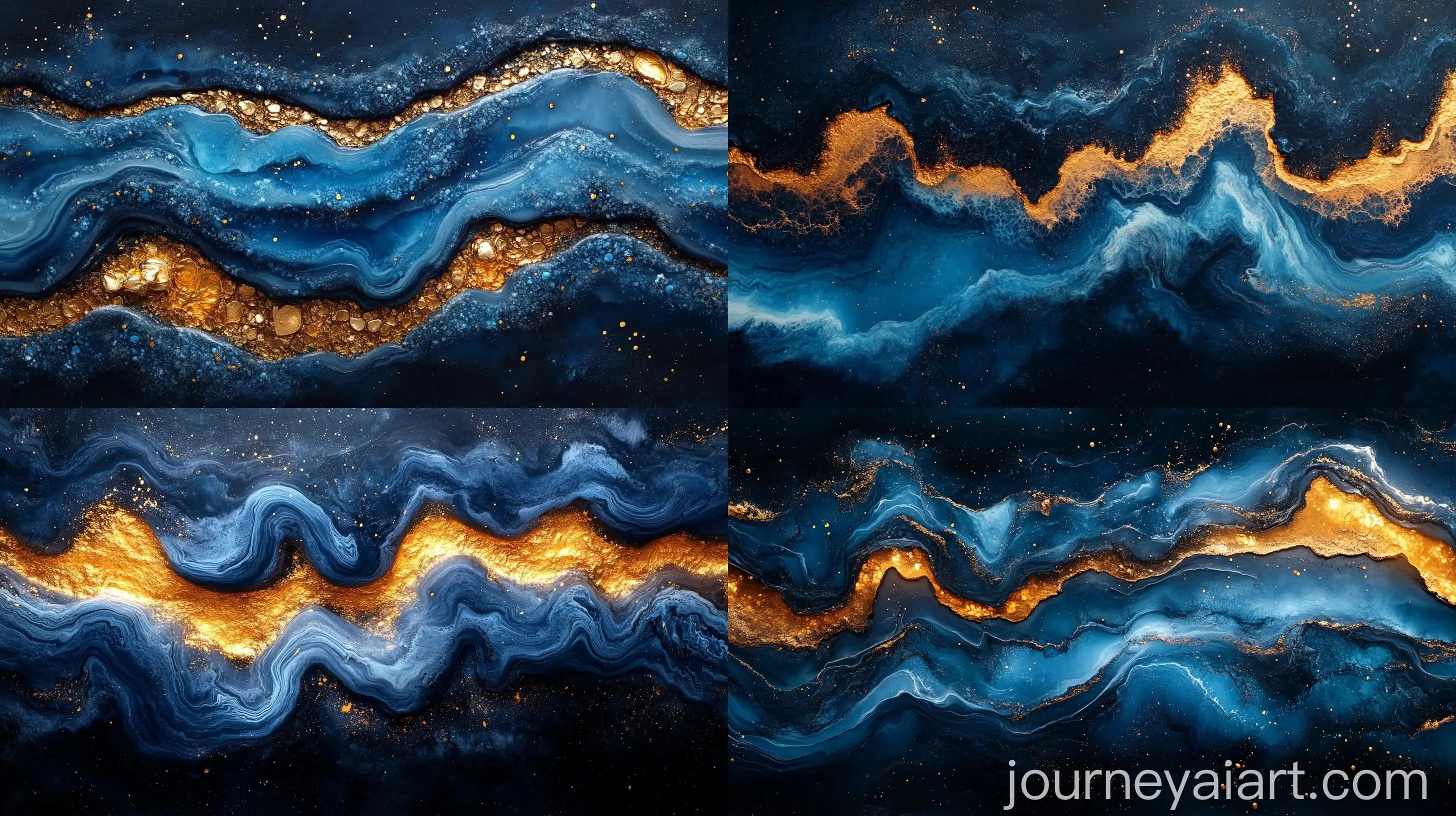 Abstract-Acrylic-Fluid-Art-with-Blue-Waves-and-Gold-Inclusion