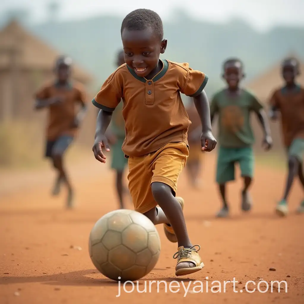 4YearOld-Black-Boy-Playing-Football-with-Friends-in-a-Kenyan-Village