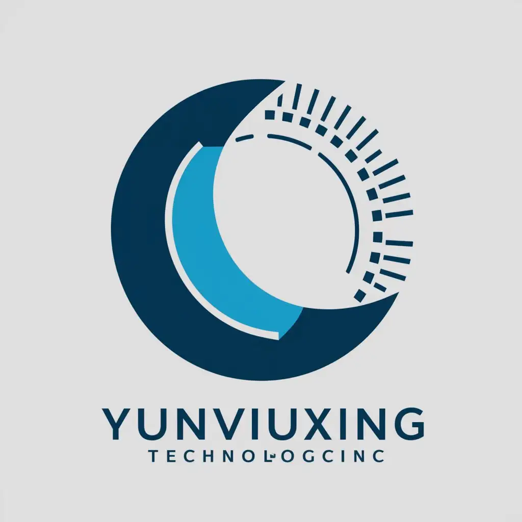 a vector logo design,with the text "Yunviuxing", main symbol:Circular, technological, blue, semi-circular, crescent, minimalist,Minimalistic,be used in technology industry,clear background