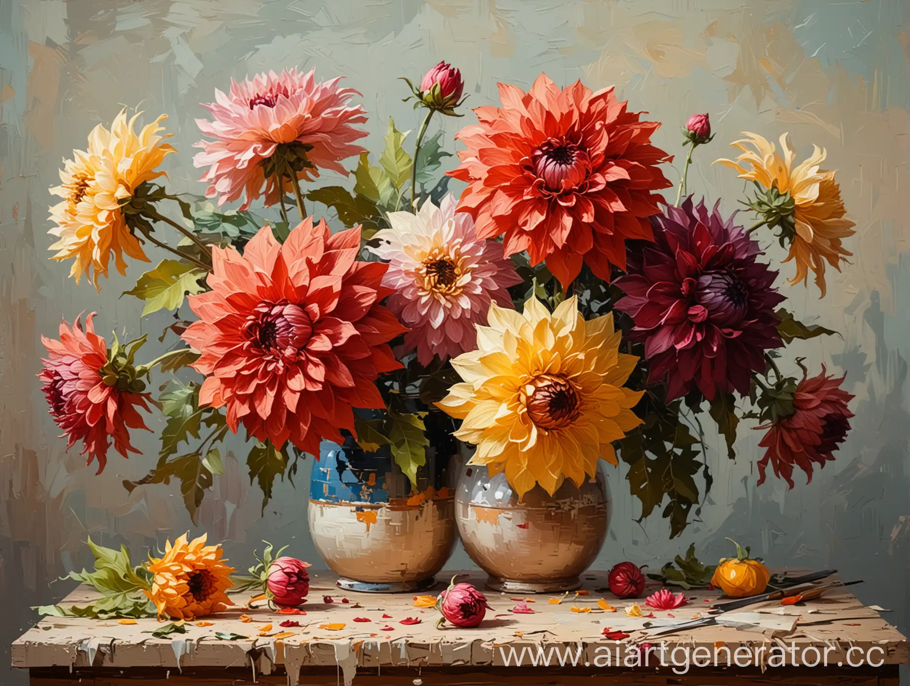 Impressionist-Impasto-Dahlias-Still-Life-Painting