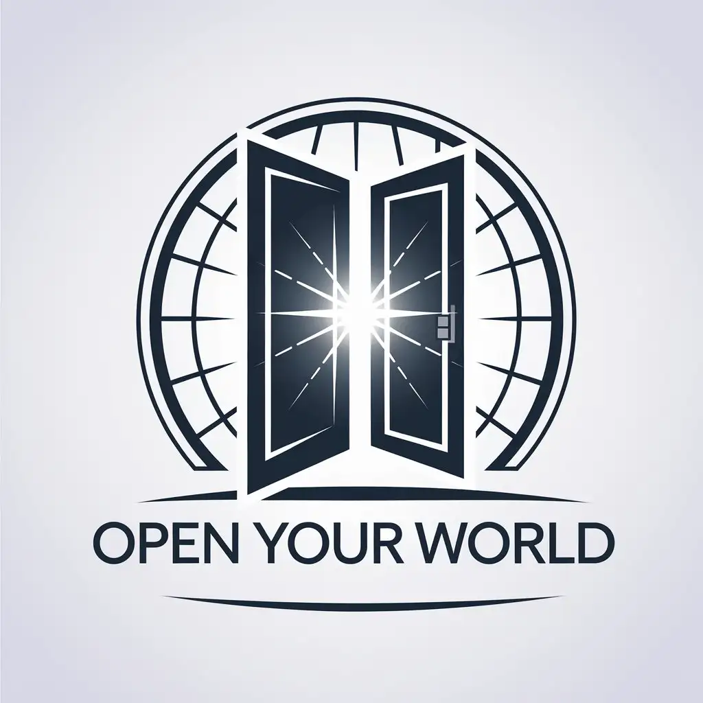 a vector logo design,with the text "Open your world", main symbol:Open door light,Moderate,clear background