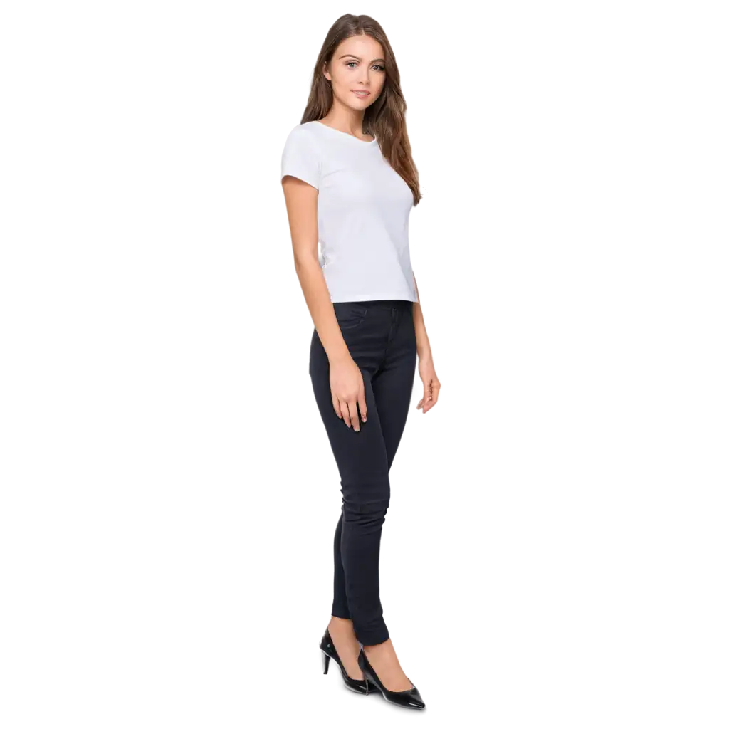 Stylish-PNG-Mockup-Beautiful-Girl-in-White-TShirt-Posing-and-Smiling