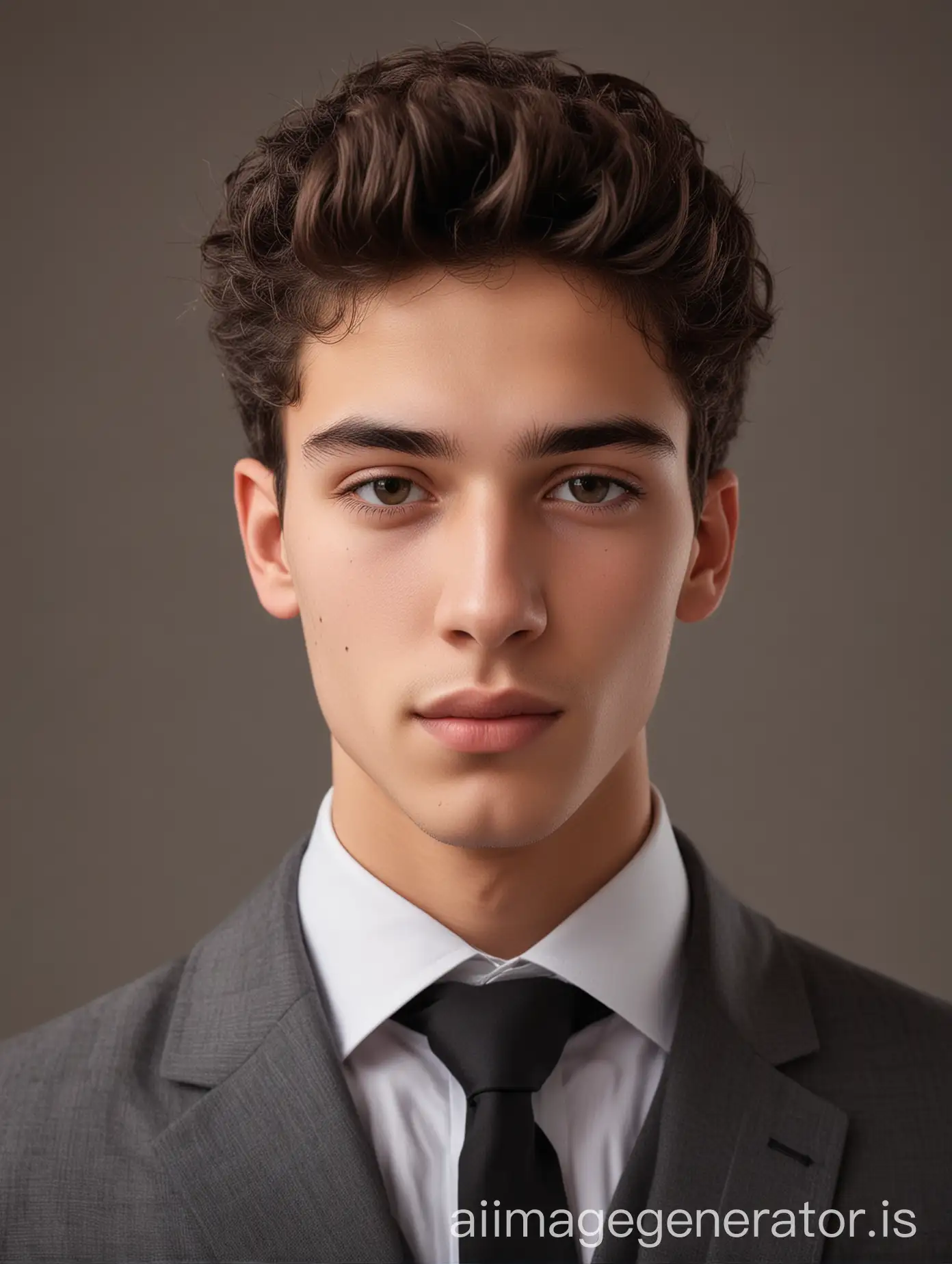 20 year old morrocan boy With fair skin narrow body Posing for a linkedin picture in formalsformed light in background with minimal facial hairs