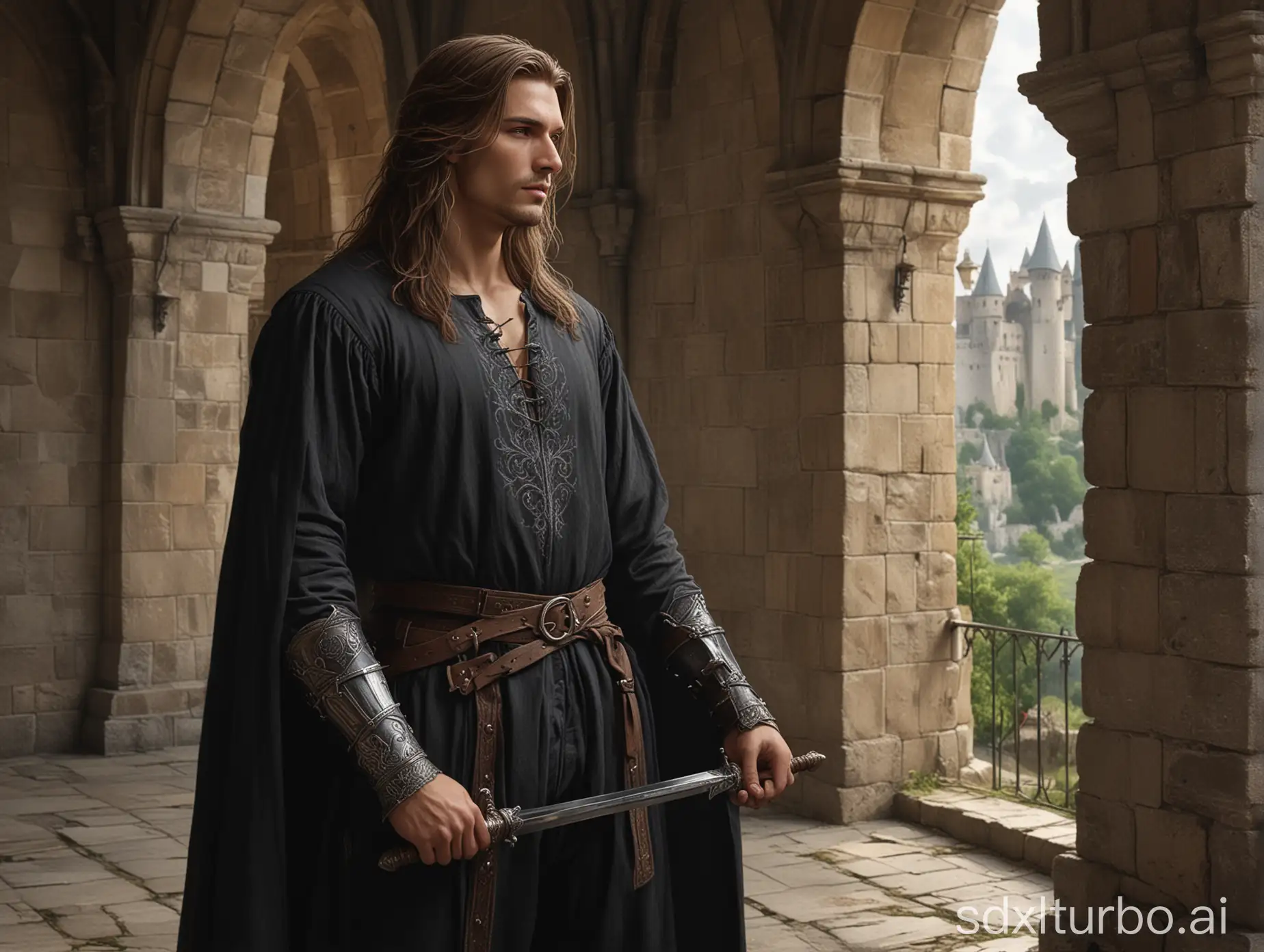 Medieval-Warrior-Listening-in-Castle-Interior