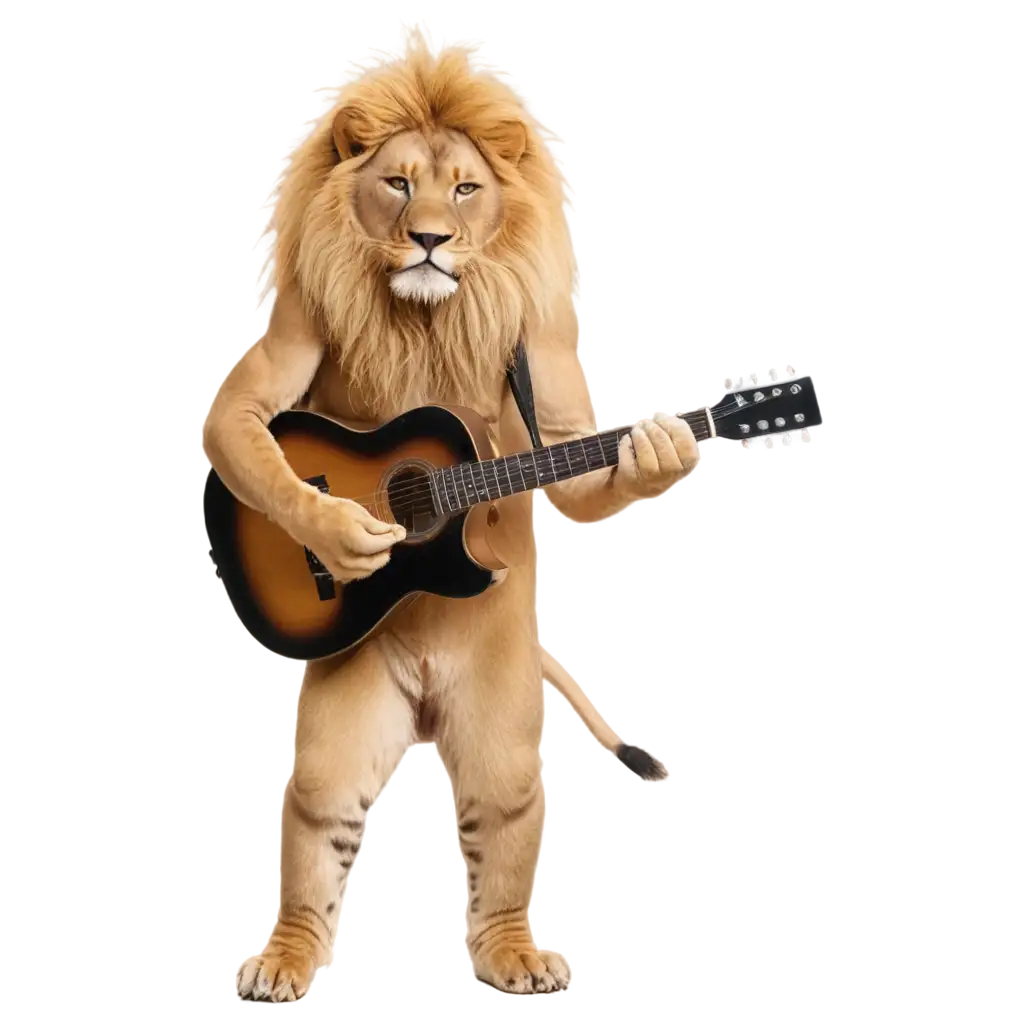 PNG-Image-of-a-Lion-with-a-Large-Mane-Playing-Guitar-Creative-and-Whimsical-Illustration