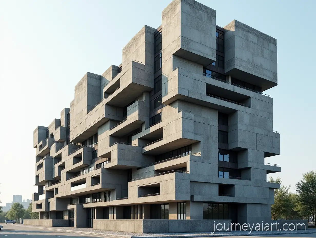 Brutalist-Modular-HighRise-Tower-with-Raw-Concrete-and-Geometric-Power-in-Urban-Skyline