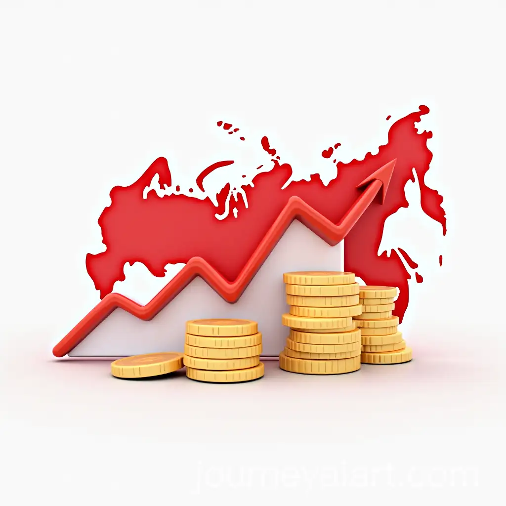 AI-Art-Prompt-ExpansionCoins-and-Growth-Chart-on-Digital-Map-of-Russia-with-Red-White-and-Gold-Colors