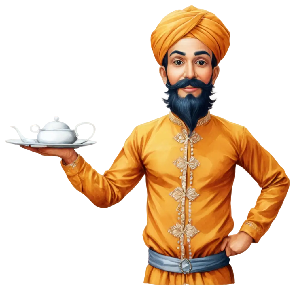 Cartoon-Tea-Moustache-Man-with-Rajasthani-Pagdi-PNG-HighQuality-Transparent-Image-for-Creative-Use