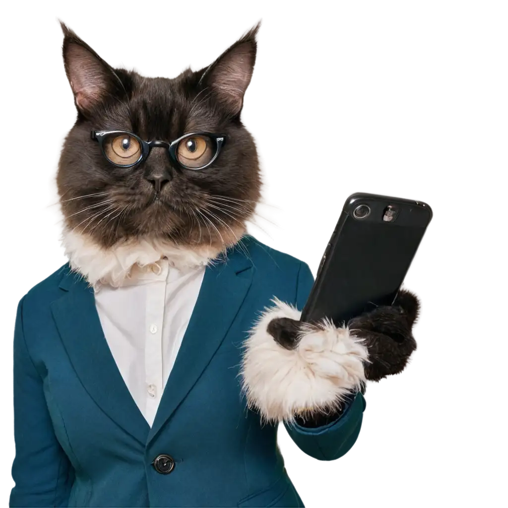 Cat-with-Glasses-Holding-a-Phone-PNG-Image-HighQuality-Transparent-Image-for-Various-Uses