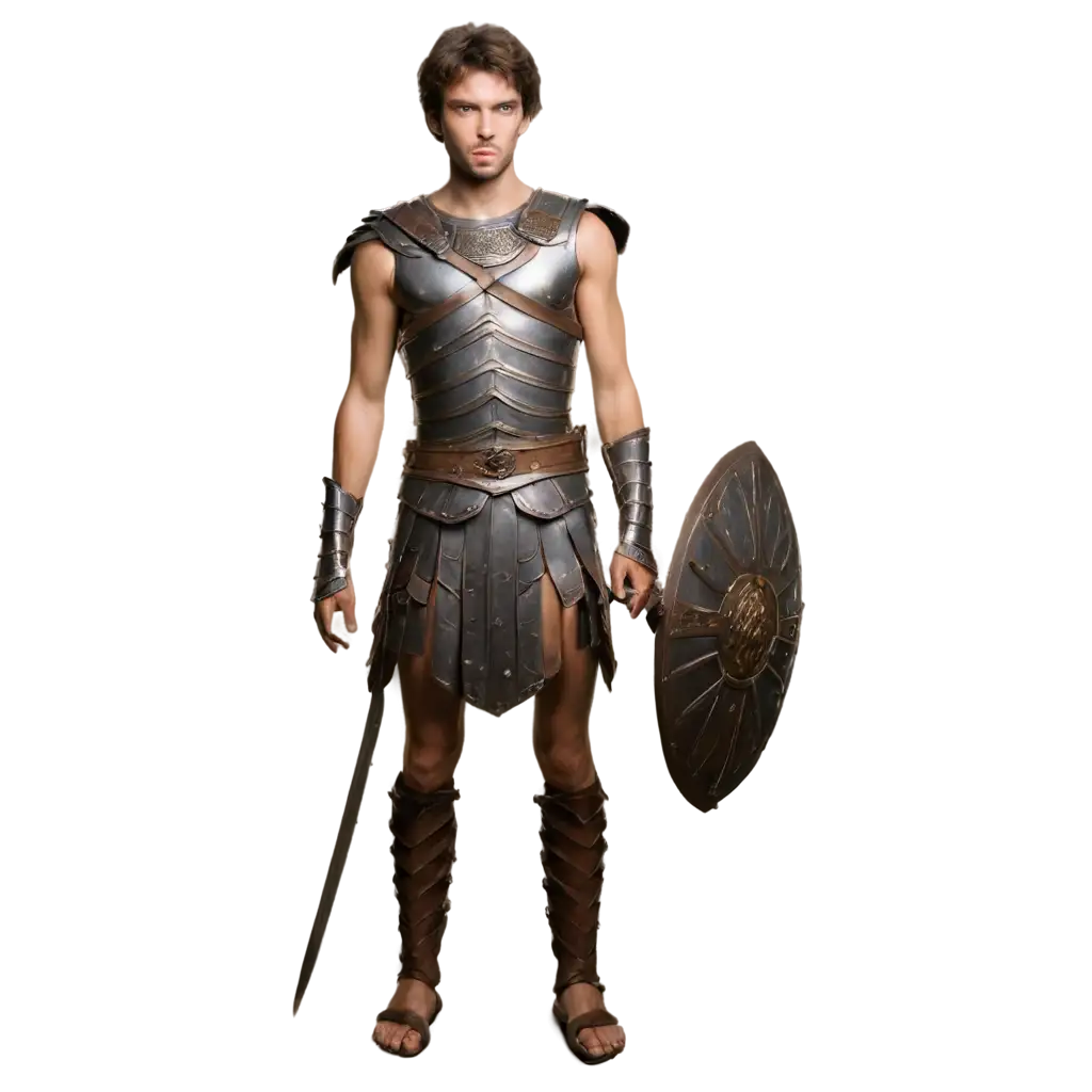 Skinny-Standing-Gladiator-PNG-with-Full-Armor-No-Weapons-No-Background