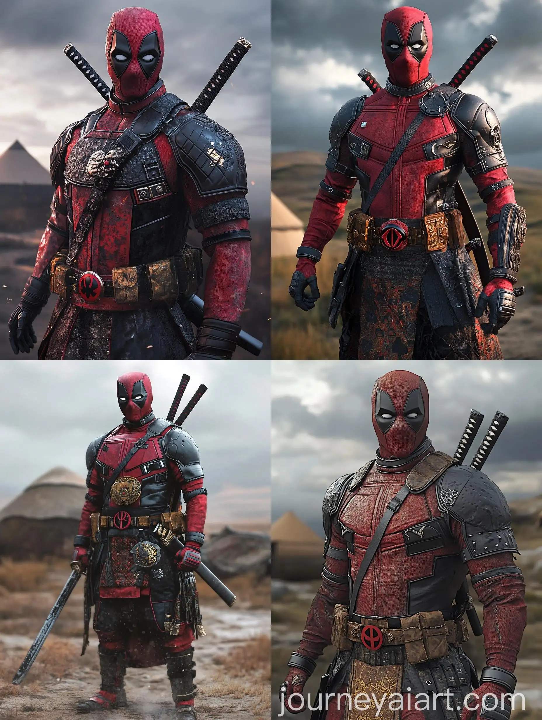 Mongolian-Warrior-in-DeadpoolInspired-Attire-on-Steppes