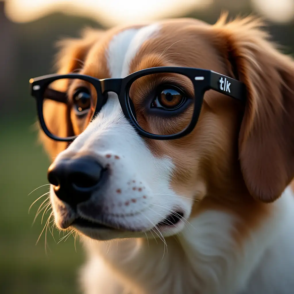 Dog-with-BlackFrame-Glasses-and-Treble-Clef-Spot-in-Outdoor-Lighting