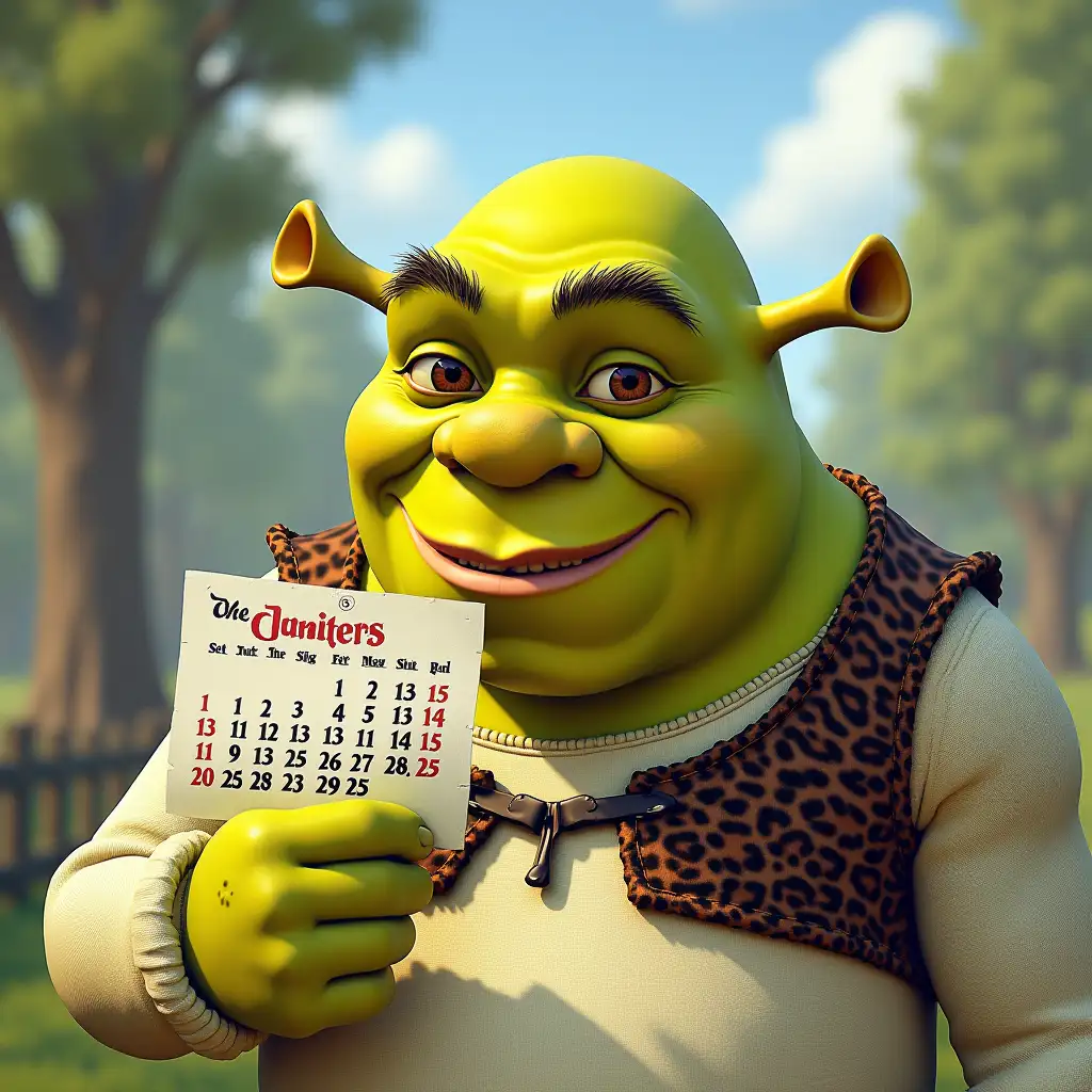 a calendar in the style of the cartoon Shrek