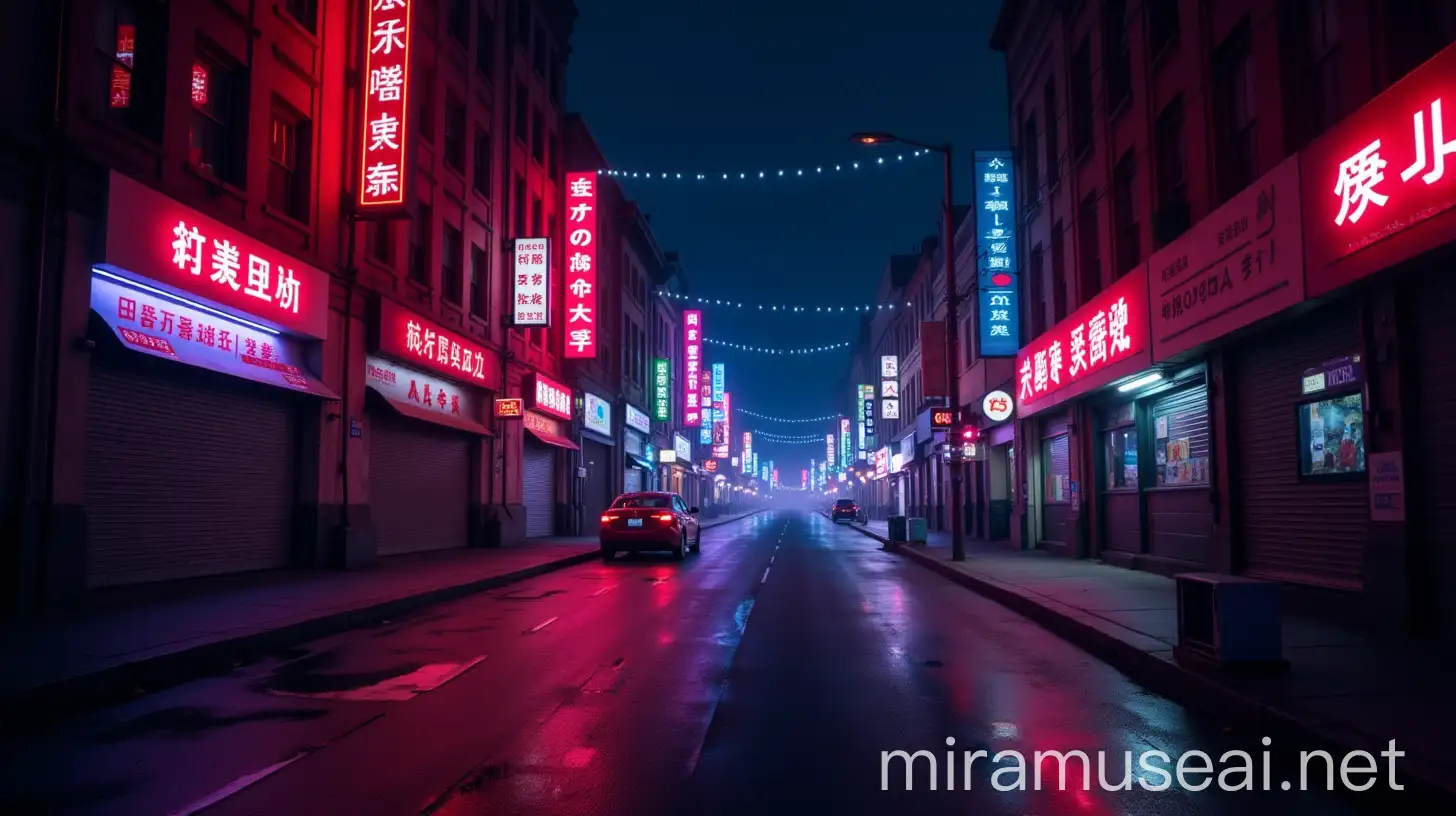 Vibrant Neon Street Scene at Night