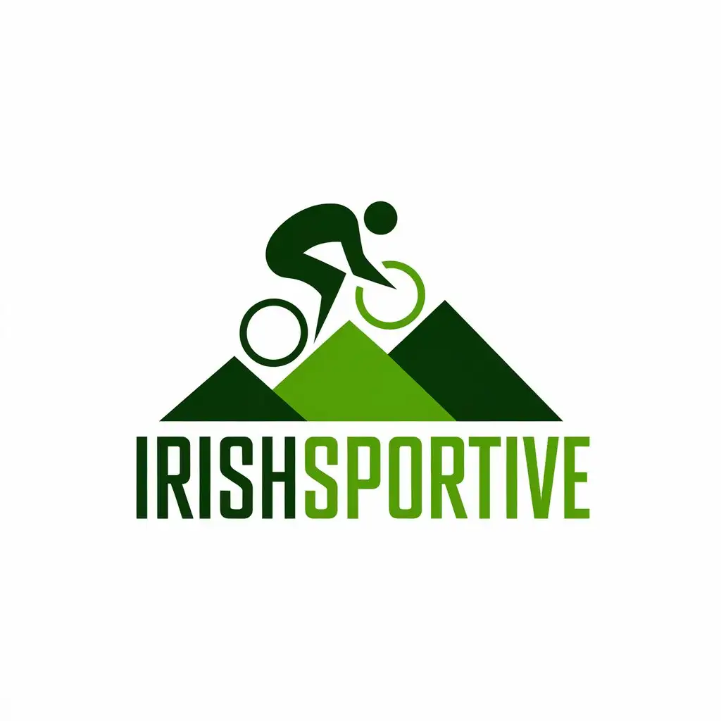 LOGO Design for IrishSportive Vector Logo Featuring Cyclist on Mountain for Sports Fitness Industry