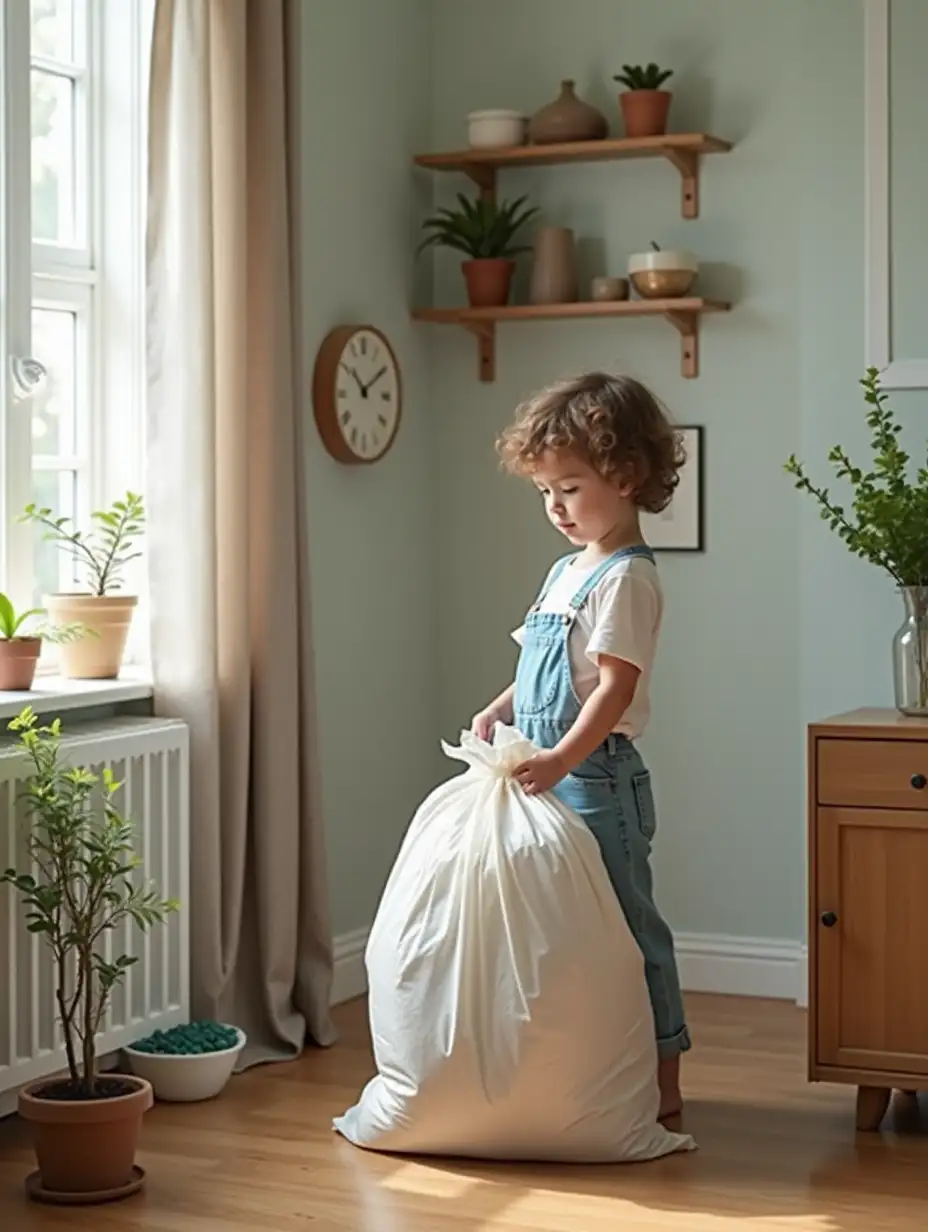 The purpose of the garbage bag is to show him how you can use it to keep your house clean and beautiful