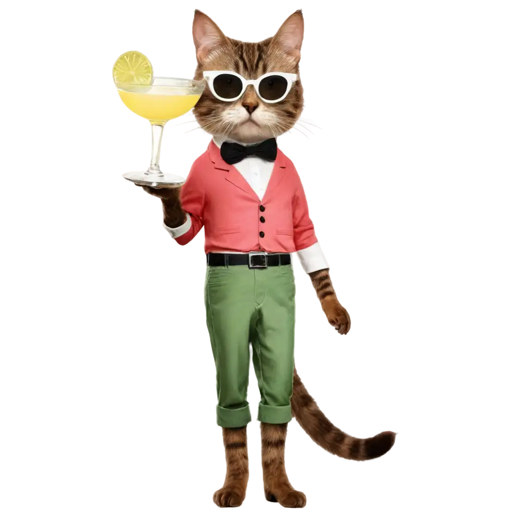 Stylishly-Dressed-Cat-with-Human-Body-Holding-Margarita-PNG-Image