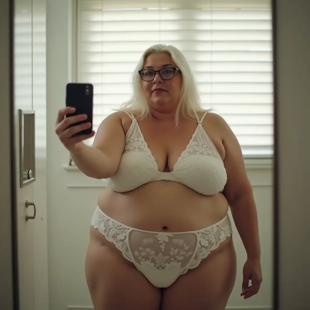 Obese-70YearOld-Woman-Taking-Mirror-Selfie-in-Fitting-Room-with-Platinum-Blonde-Hair-and-Lace-Bikini