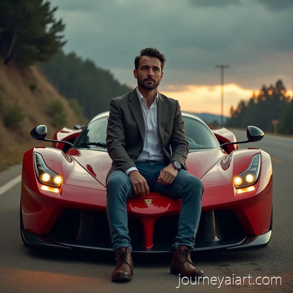 Man-Sitting-on-Front-HoodAI-Art-Prompt-Expansion-of-a-Super-Car-in-UltraHigh-Resolution