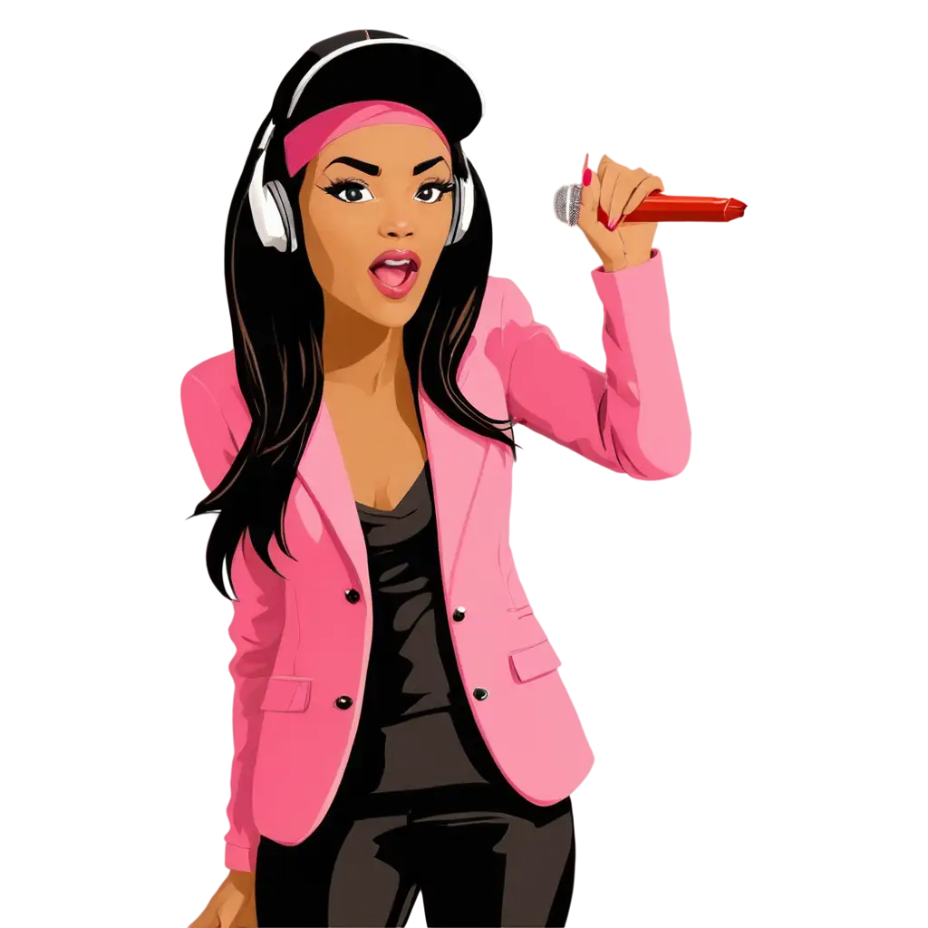 Gangster-Rapper-Cartoon-Female-Singing-PNG-Image-in-Pink