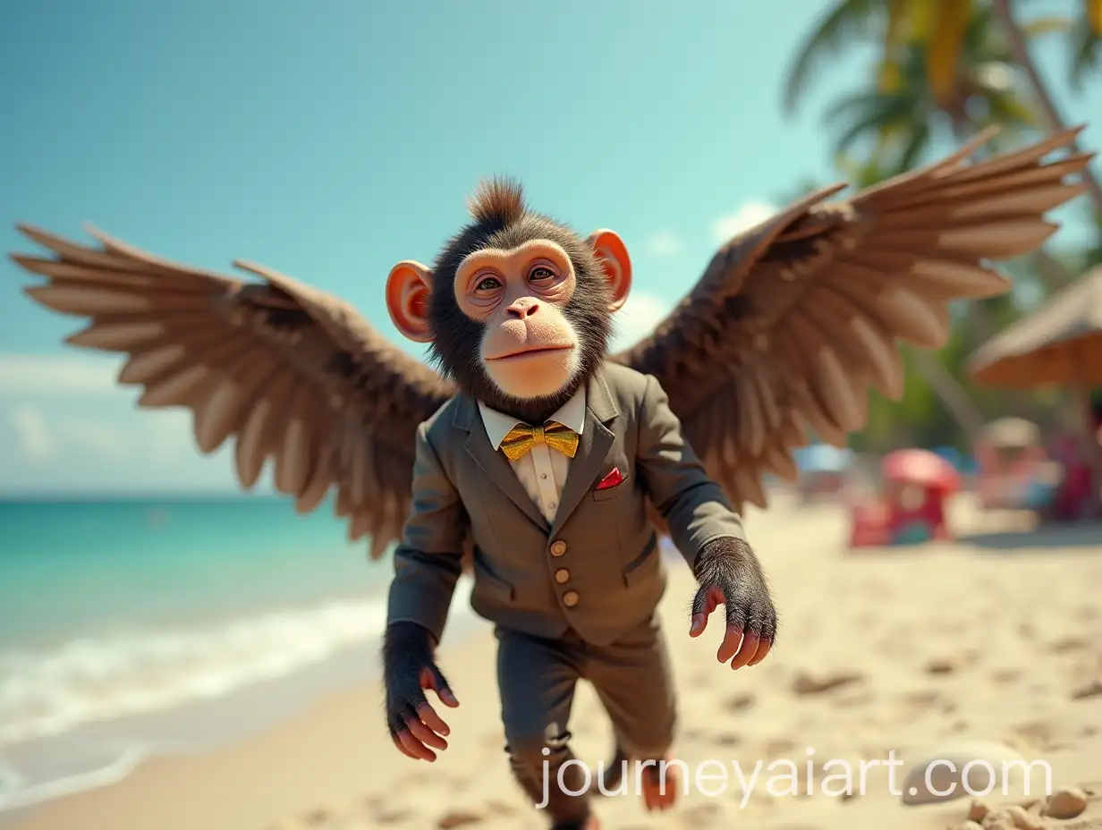 Flying-Monkey-with-Human-Face-in-SuitAI-Art-Prompt-Expansion-at-a-Beach-Party