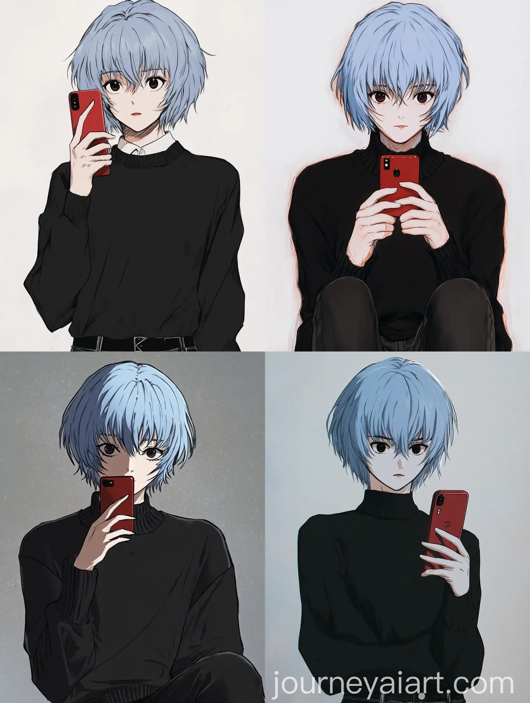 Anime-Character-in-Black-Sweater-with-Red-Smartphone