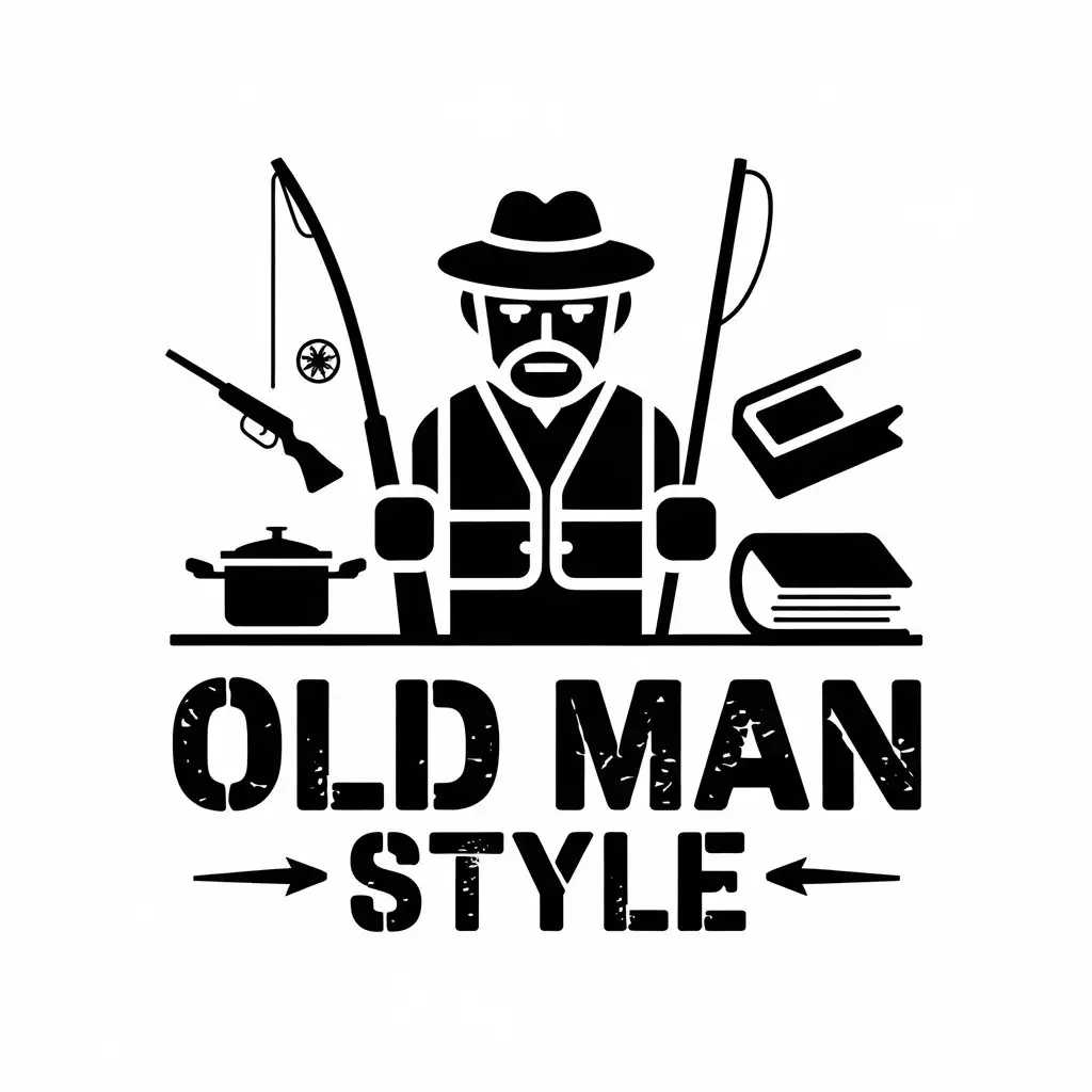 LOGO Design for Old Man Style Vintage Hunting Cooking and Knowledge Theme with Clear Background