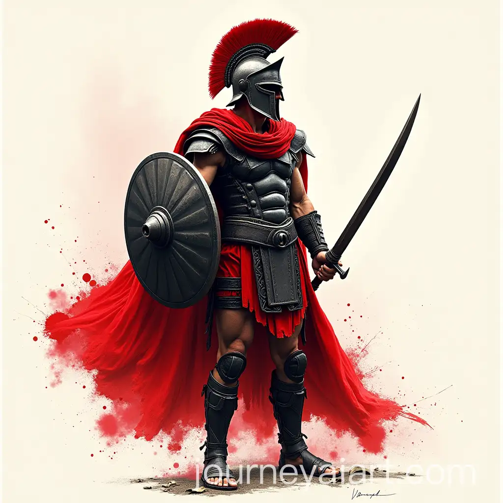 Ancient-Spartan-Warrior-in-Red-and-Black-Ink-Painting