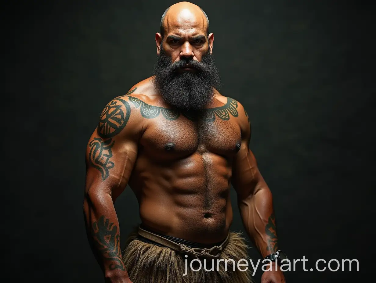 Muscular-Tribal-Warrior-with-Ceremonial-Face-Paint-and-Tattoos