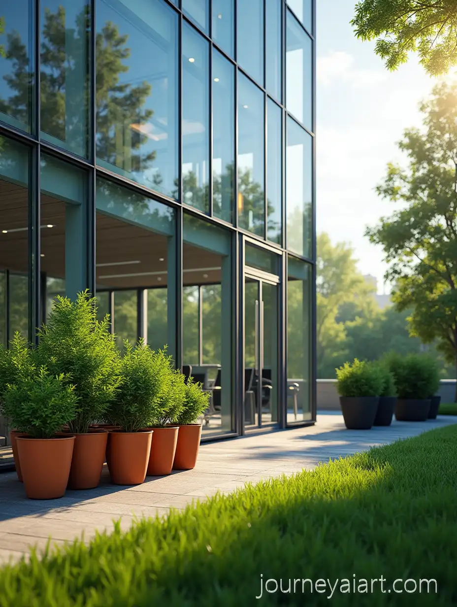 ModernModern-corporate-office-building-Corporate-Office-Building-with-Glass-Faade-and-Lush-Garden