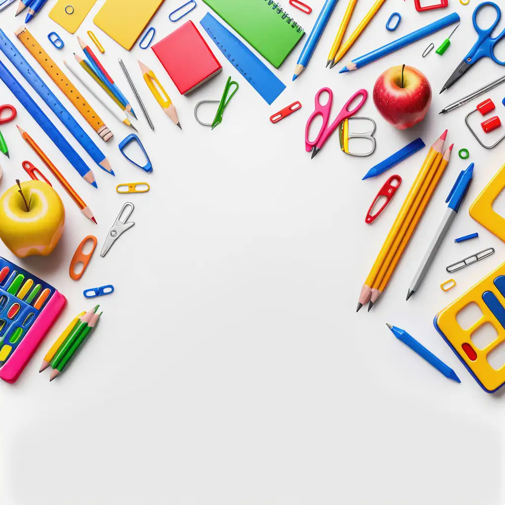 Assorted School Supplies on a White Background